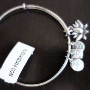Alex and Ani Lotus flower Wire Bangle Single w/Charms Russian Silver Expandable